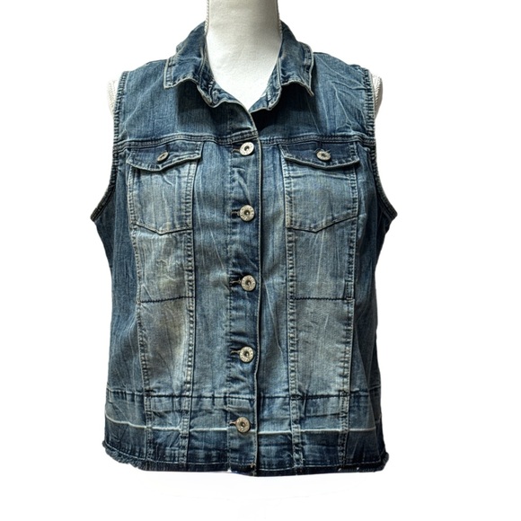 Urban Koach Blue Denim Fabric Distressed Vest Size M - Picture 2 of 6